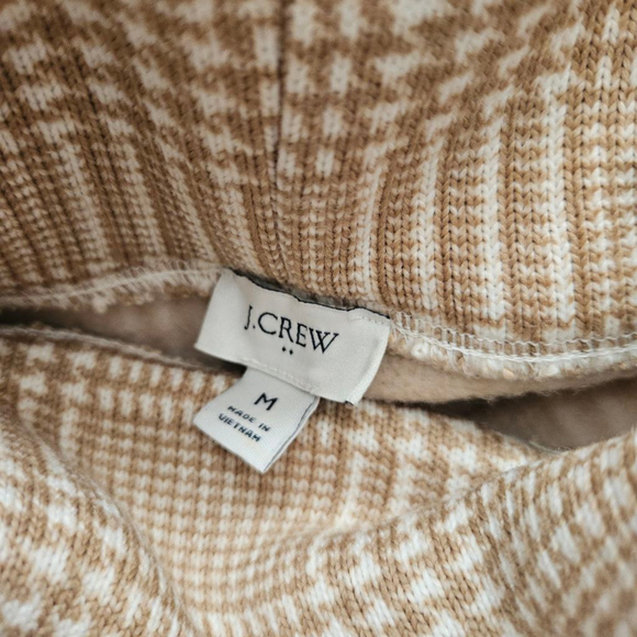 J. Crew Tan White Houndstooth Cowl Neck Neutral Capsule Sweater Womens Medium - Picture 2 of 5